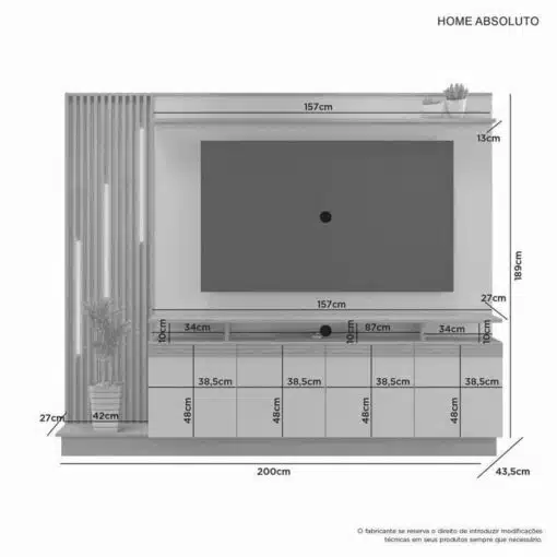 Home Absoluto Cinamomo/Off Ripado C/ Led TV até 65 Polegadas Larg. 2.00m - JCM - Imagem 2