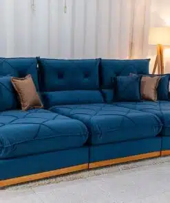 Sofá Retrátil Reclinável Gran Bello 3.20m Veludo Azul - Molas Ensacadas