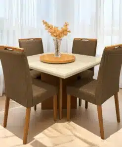 Mesa Salinas 90 Cinamomo/Off White com 4 Cadeiras Priscila Veludo Marrom 1015 – AVALON DECOR + CARVALHO DECOR