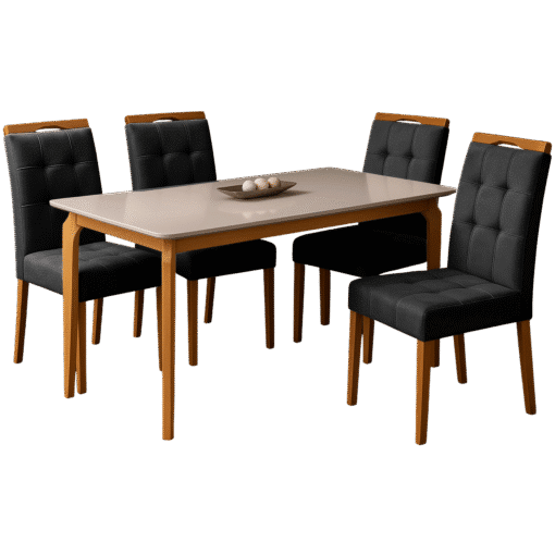 Mesa Alegra 120 Cinamomo/Off White com 4 Cadeiras Sophia Veludo Preto – JCM MOVELARIA + WM DECOR - Imagem 3