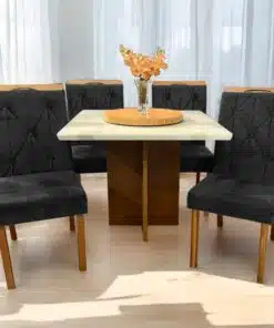 Mesa Salinas 120 Cinamomo/Off White com 4 Cadeiras Yasmim Veludo Preto – AVALON DECOR + KM DECOR