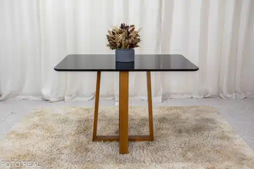 Mesa de Jantar Pedro Mel Vidro Preto 120×80 4 Cadeiras Lisboa Veludo Preto 504 Madeira Maciça Art Assento - Entregue Montada - Imagem 7