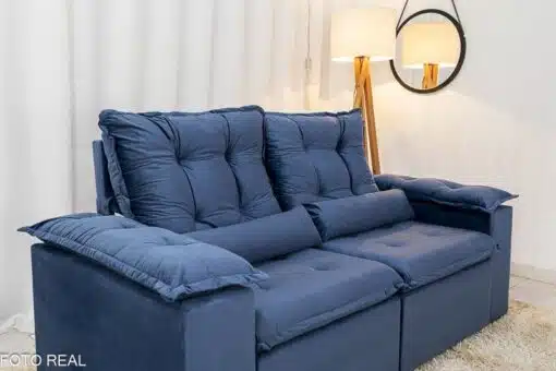 Sofá Retrátil Reclinável Grécia 2.00m Veludo Azul - Sem caixa - Imagem 6