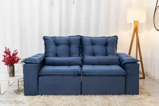 Sofá Retrátil Reclinável Grécia 2.00m Veludo Azul - Sem caixa - Imagem 5
