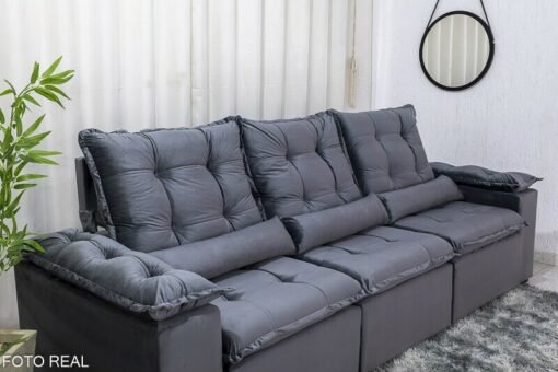 Sofá Retrátil Reclinável Grécia 2.70m Veludo Cinza - Sem Caixa - Imagem 6