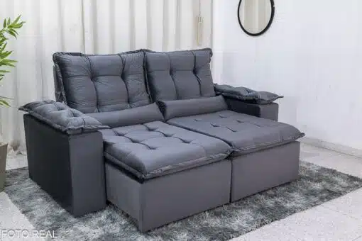 Sofá Retrátil Reclinável Grécia 2.00m Veludo Cinza - Sem Caixa