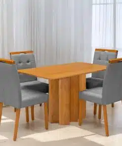 Mesa Recife 120 Cinamono Laminado com 4 Cadeiras Sophia Veludo Cinza Grafite – CEL MÓVEIS + WM DECOR