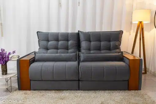 Sofá Retrátil Reclinável Gênova 2.50m Veludo Cinza 814  - Molas Ensacadas - Imagem 4