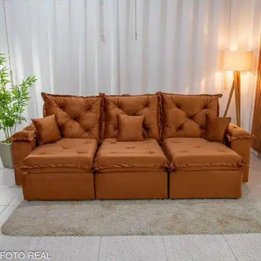 Sofá Retrátil Reclinável Porto Madri 2.70m Veludo Terracota - D28 Pró Aditivada - Imagem 2