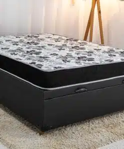 Box Baú Casal Eli Korino Preto Blindado + Colchão Casal Santé D33 138x188x15 Nosso Sonho