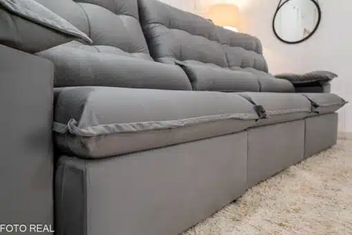 Sofá Retrátil Reclinável Emanuelly 3.20m Veludo Cinza 20 - D28 Soft - Imagem 7