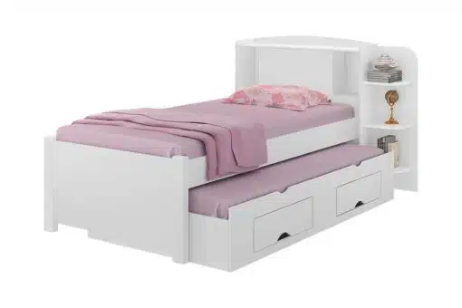 Roupeiro Merídian Branco 2 Portas + Cômoda Firenze Branco + Cama Solteiro Milênio Branca + Cama Auxiliar 2 Gavetas Branca - D Doro - Imagem 2