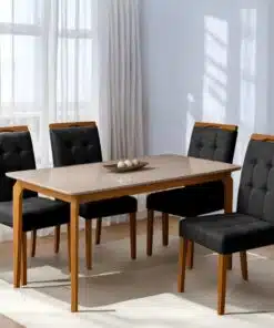 Mesa Alegra 120 Cinamomo/Off White com 4 Cadeiras Sophia Veludo Preto – JCM MOVELARIA + WM DECOR