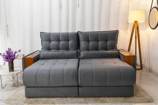 Sofá Retrátil Reclinável Gênova 2.50m Veludo Cinza 814  - Molas Ensacadas - Imagem 5