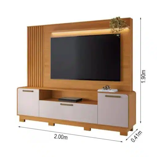 Home Apego Cinamomo/Off C/ Luminária LED e Detalhe Ripado TV até 65 Polegadas Larg. 2.00m - JCM - Imagem 3