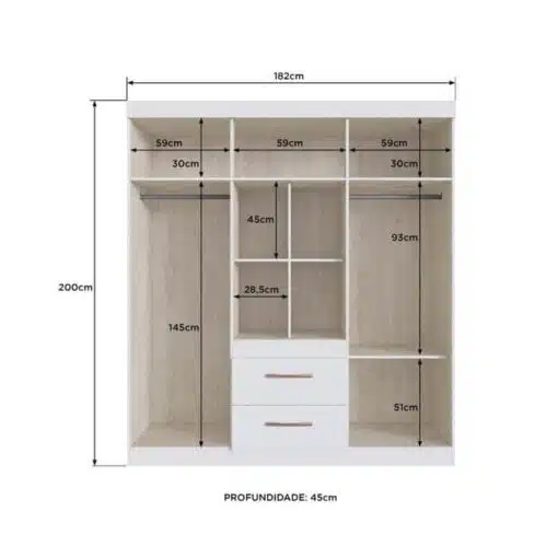 Guarda-Roupa Santiago 90906 1,80 m Off White/Nogueira - DORIPEL - Imagem 3