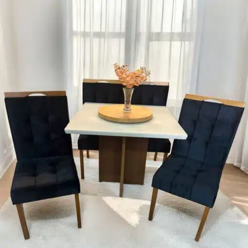 Mesa Salinas 90 Cinamomo/Off White com 4 Cadeiras Sophia Veludo Preto – AVALON DECOR + WM DECOR - Imagem 2