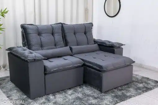Sofá Retrátil Reclinável Grécia 2.00m Veludo Cinza - Sem Caixa - Imagem 2