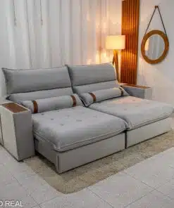 Sofá Retrátil Reclinável Ravello 2.50m Veludo Prata 3040/03 - Molas Ensacadas Pockets