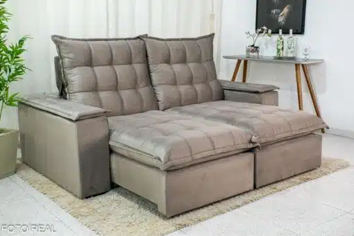 Sofá Retrátil Reclinável Atenas 2.10m Veludo Cinza 813 D33 e Molas Ensacadas - Imagem 6