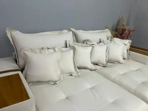 Sofá Cama Retrátil Reclinável Gabriella 2,10m Mod.80 - Bege Linho / Marrom Courino - Imagem 4