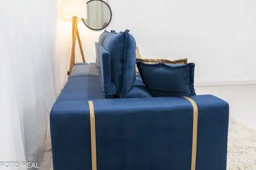 Sofá Retrátil Reclinável Gran Bello 2.50m Veludo Azul 03 - Molas Ensacadas Pocket - Imagem 8