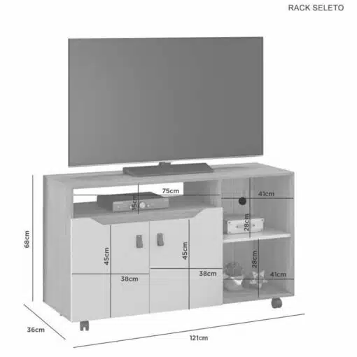 Rack Seleto Cinamomo/Off TV até 49 Polegadas Larg. 1.21m - JCM - Imagem 3