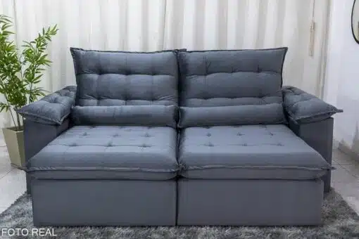 Sofá Retrátil Reclinável Emanuelly 2.30m Veludo Cinza 20 - D28 Soft - Imagem 4