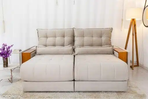 Sofá Retrátil Reclinável Gênova 2.30m Veludo Bege 818 - Molas Ensacadas - Imagem 4