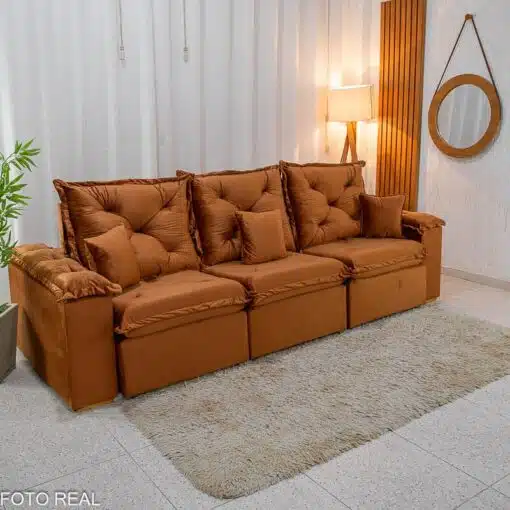 Sofá Retrátil Reclinável Porto Madri 2.70m Veludo Terracota - D28 Pró Aditivada - Imagem 6