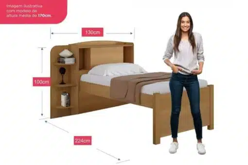 Cama Solteiro Milênio Cinamomo Cabeceira C/ Baú Larg. 1.30m - D Doro - Imagem 2