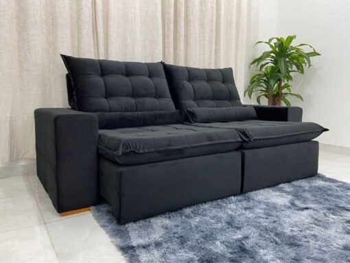 Sofá Retrátil Reclinável Small 2.30m - Preto Veludão - Imagem 10