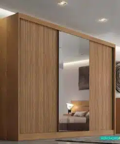 Roupeiro Sollo Plus Ripado 3D Cumaru 3 Pts 6 Gav. C/1Espelho 100% MDF Larg. 2.73m Novo Horizonte