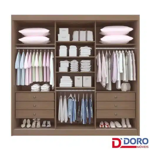 Roupeiro Casal Cristal Castanho/Linho 3 Portas 6 Gavetas 100% MDF Portas Flex Larg. 2.42m - D Doro - Imagem 4
