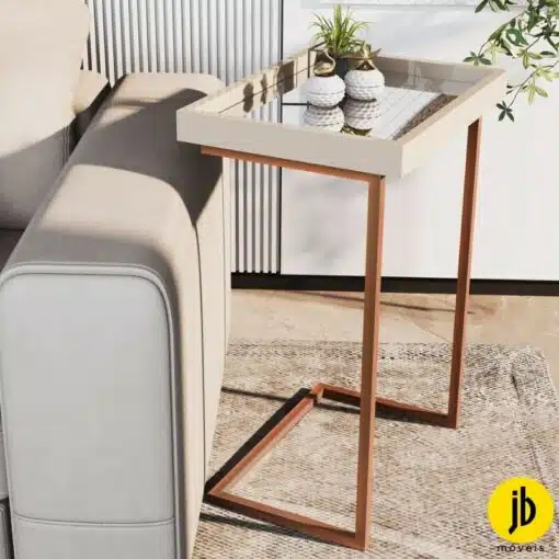 Mesa de Apoio 4774 Luxo Pérola c/Espelho Pés Bronze - JB Bechara
