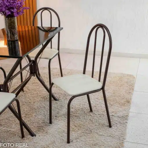 Mesa de Cozinha Base Cabo Frio Marrom Tampo Preto Pedra 100x60 4 Cadeiras Ubatuba Marrom Assento Branco - Teixeira - Imagem 5