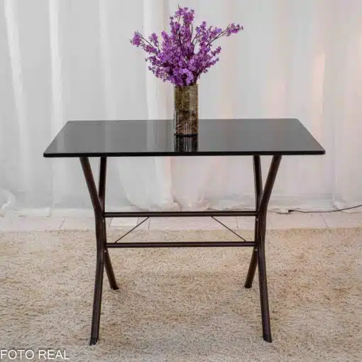 Mesa de Cozinha Base Cabo Frio Marrom Tampo Preto Pedra 100x60 4 Cadeiras Ubatuba Marrom Assento Branco - Teixeira - Imagem 6