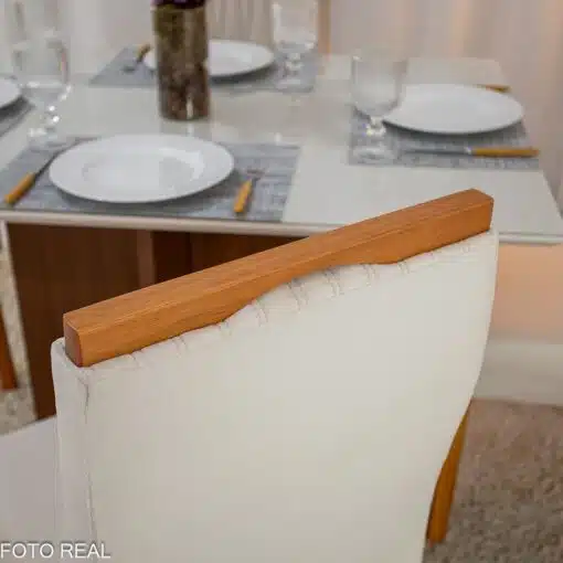Mesa de Jantar Helo 120×90 Tampo MDF Vidro Off 4 Cad. Genova Veludo Bege 512 Madeira Maciça - Imagem 5