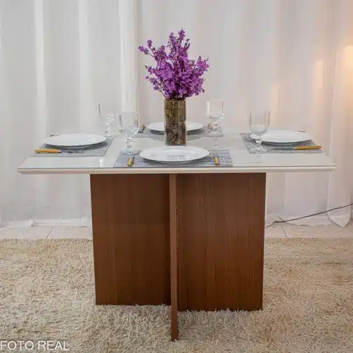 Mesa de Jantar Helo 120×90 Tampo MDF Vidro Off 4 Cad. Genova Veludo Bege 512 Madeira Maciça - Imagem 6
