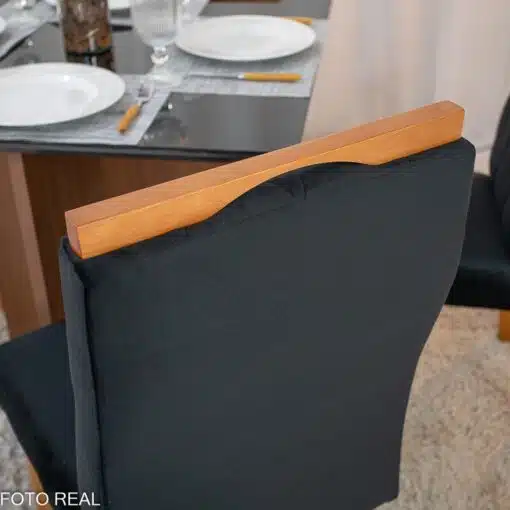 Mesa de Jantar Helo 90×90 Tampo MDF Vidro Preto 4 Cad. Lisboa Veludo Preto 504 Madeira Maciça - Imagem 6