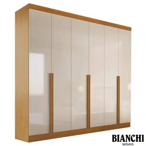 Roupeiro Alvorada 6 Portas larg. 2.70m 100% MDF Nature/Off - Bianchi