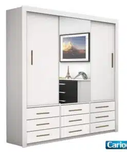 Roupeiro Anjos Branco 3 Portas 9 Gavetas C/ 1 Espelho Larg. 1.91m - Carioca Móveis