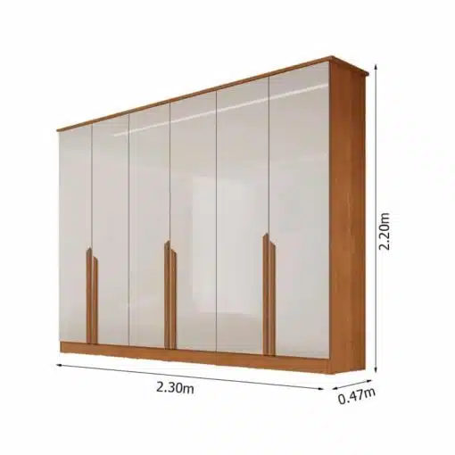 Roupeiro Bianca 6 Portas Larg. 2.30m 100% MDF Nature/Off - Bianchi - Imagem 5