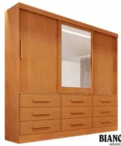 Roupeiro Casal Turim Nature 3 Portas 9 Gavetas C/ 1 Espelho 100% MDF Larg. 2.11 - Bianchi
