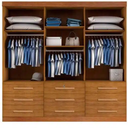 Roupeiro Casal Turim Nature 3 Portas 9 Gavetas C/ 1 Espelho 100% MDF Larg. 2.11 - Bianchi - Imagem 2