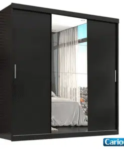 Guarda-Roupa Casal Veneza Larg. 1.88m 3 Portas com Espelho Preto - Carioca
