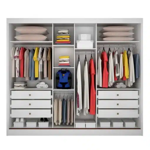 Roupeiro Casal Diamond Plus Neve 3 Portas 6 Gavetas C/ 1 Espelho 100% MDF Larg. 2.41m - Novo Horizonte - Imagem 2