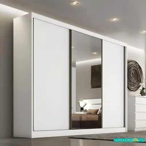 Roupeiro Casal Sollo Plus Neve 3 Portas 6 Gavetas C/ 1 Espelho 100% MDF Larg. 2.73m - Novo Horizonte