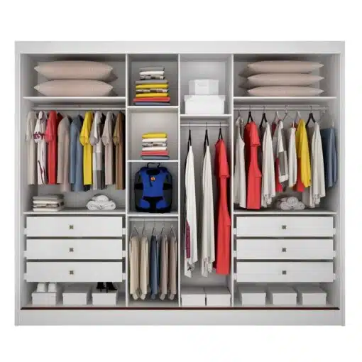 Roupeiro Casal Sollo Plus Neve 3 Portas 6 Gavetas C/ 1 Espelho 100% MDF Larg. 2.73m - Novo Horizonte - Imagem 2