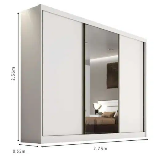 Roupeiro Casal Sollo Plus Neve 3 Portas 6 Gavetas C/ 1 Espelho 100% MDF Larg. 2.73m - Novo Horizonte - Imagem 3